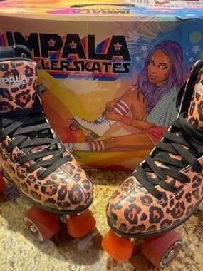 Impala Leopard Print Roller Skates in Orange/Black - Women